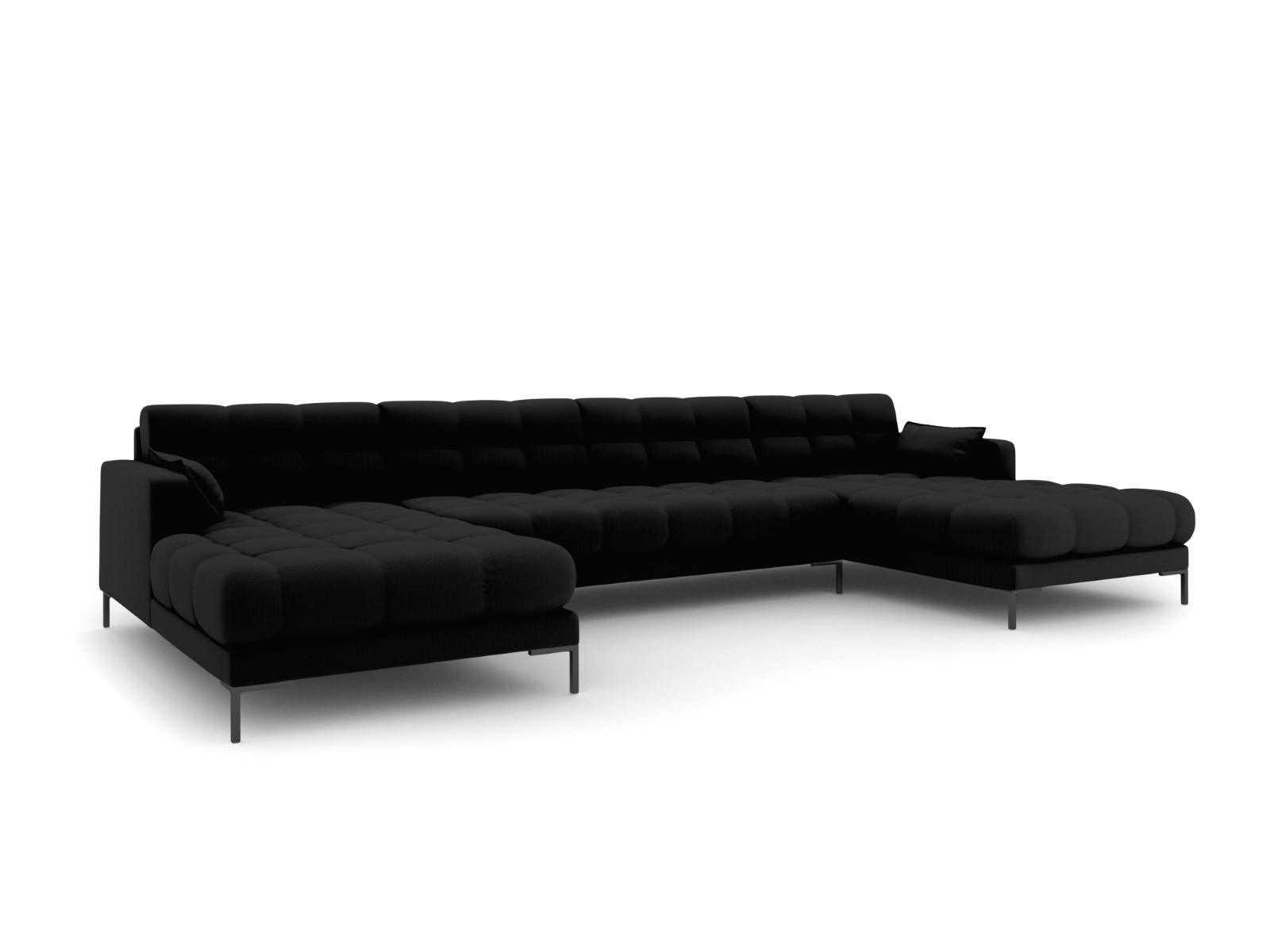 PANORAMASOFA Mamaia aus strukturiertem Stoff schwarz 6 Sitzplätze - Schwarz, Textil (185/75/383cm) - Micadoni