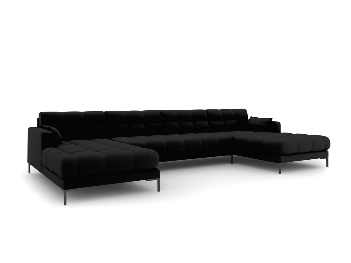 PANORAMASOFA Mamaia aus strukturiertem Stoff schwarz 6 Sitzplätze - Schwarz, Textil (185/75/383cm) - Micadoni