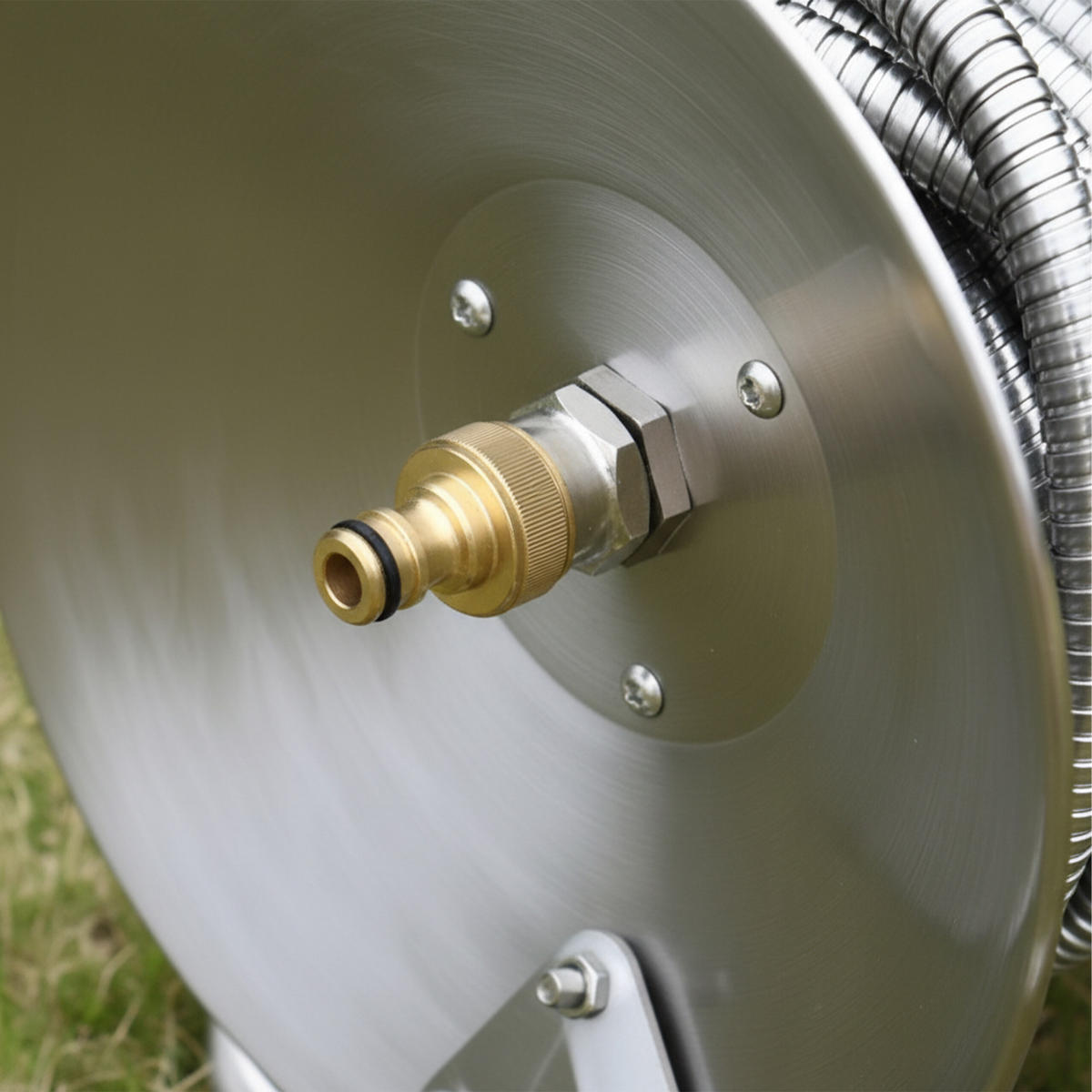 SCHLAUCHTROMMEL - Silberfarben, Metall (22/36/27.5cm) - Relaxdays