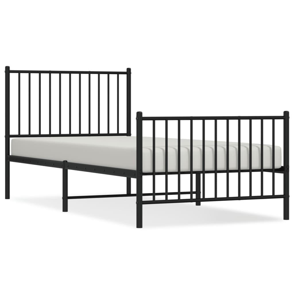 BETTGESTELL Mit Kopf- Und Fussteil Metall Schwarz 90/200 Cm - Schwarz, Metall (90/200cm) - vidaXL