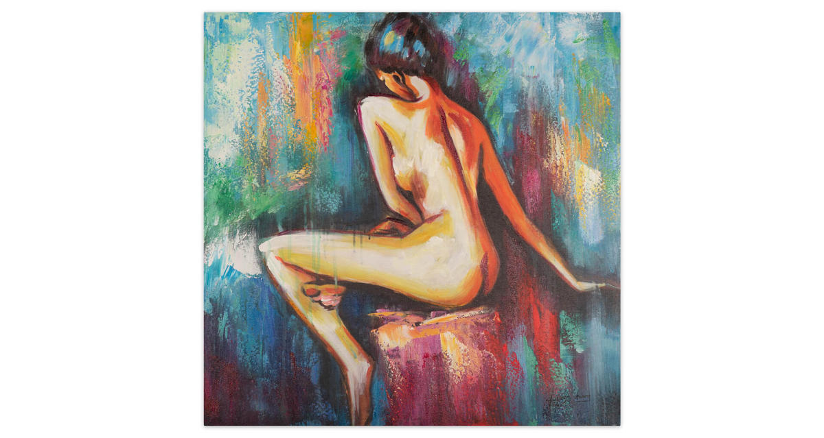 ACRYLBILD HANDGEMALT 60/60 cm - Blau/Gelb, Holz/Textil (60/60cm) - KUNSTLOFT