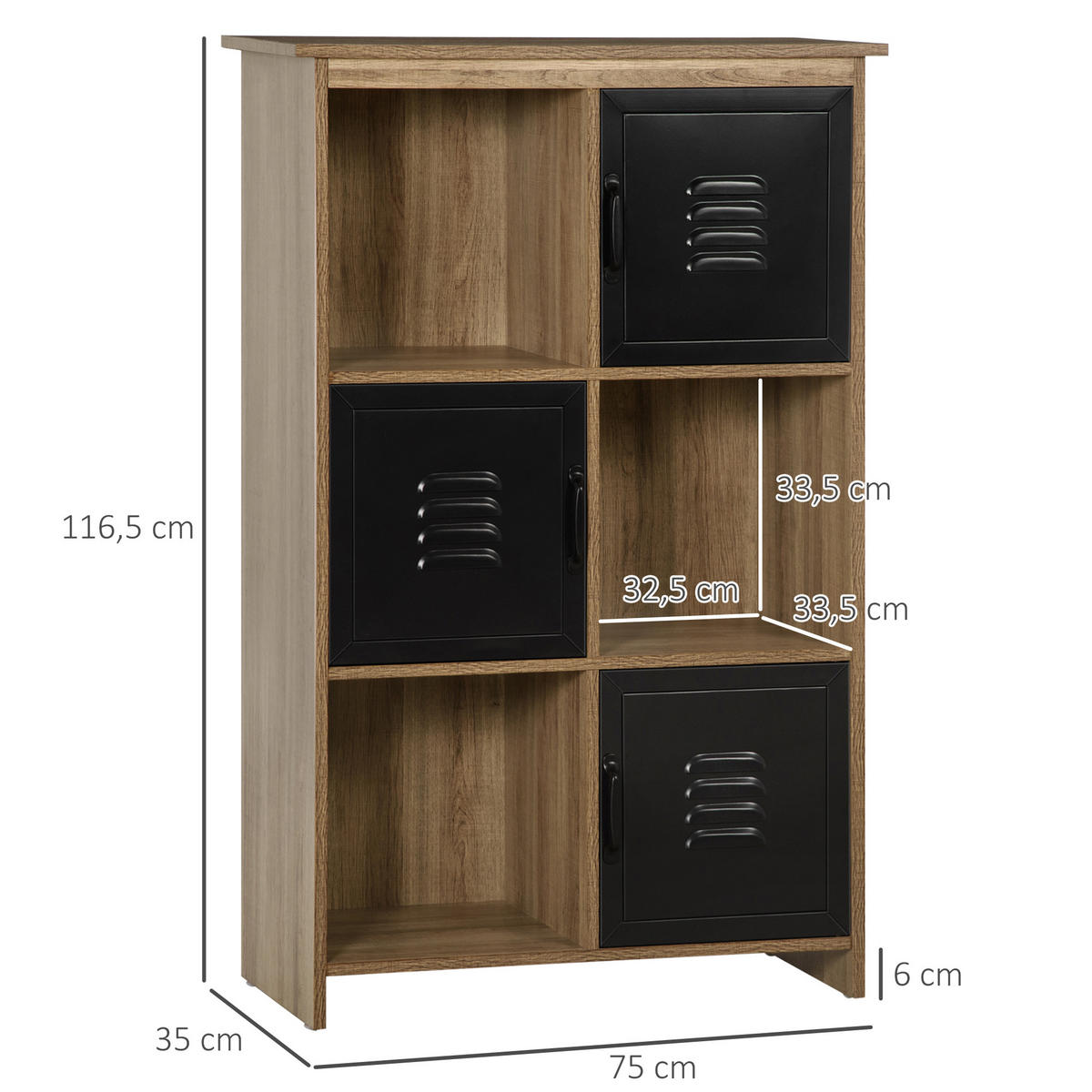 AKTENREGAL DE-14407 Industriedesign mit Metalltüren Schwarz/Holz - Braun, Holzwerkstoff (35/116.5/75cm) - ComfortXL