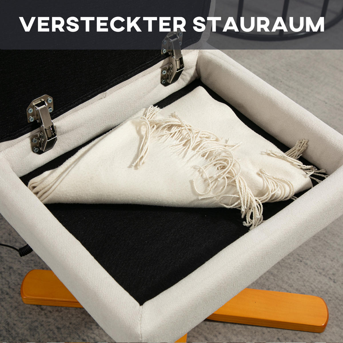 RELAXSESSEL Massagesessel mit Hocker Fernsehsessel mit Liegefunktion Cremeweiß - Creme/Braun, Holz/Textil (86/99/80cm) - HOMCOM