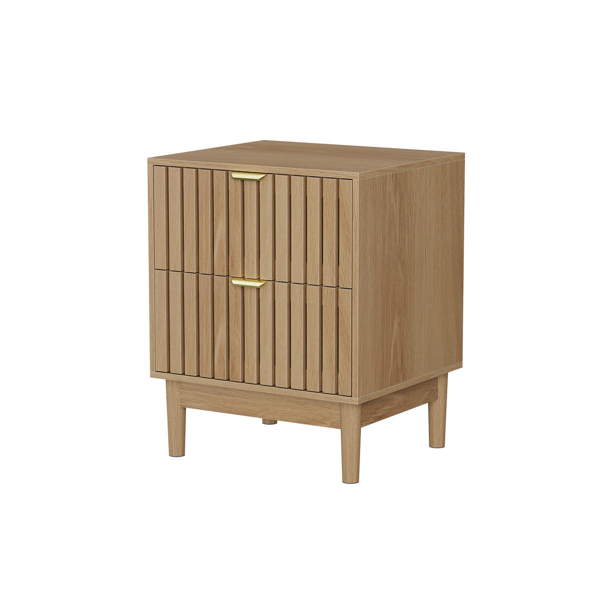 NACHTTISCH aus MDF 45x39x56,5 cm Eiche mit 2 Schubladen und Ablagefach in Lamellenoptik - Nussbaumfarben, Holzwerkstoff (45/56.5/39cm) - Modfu