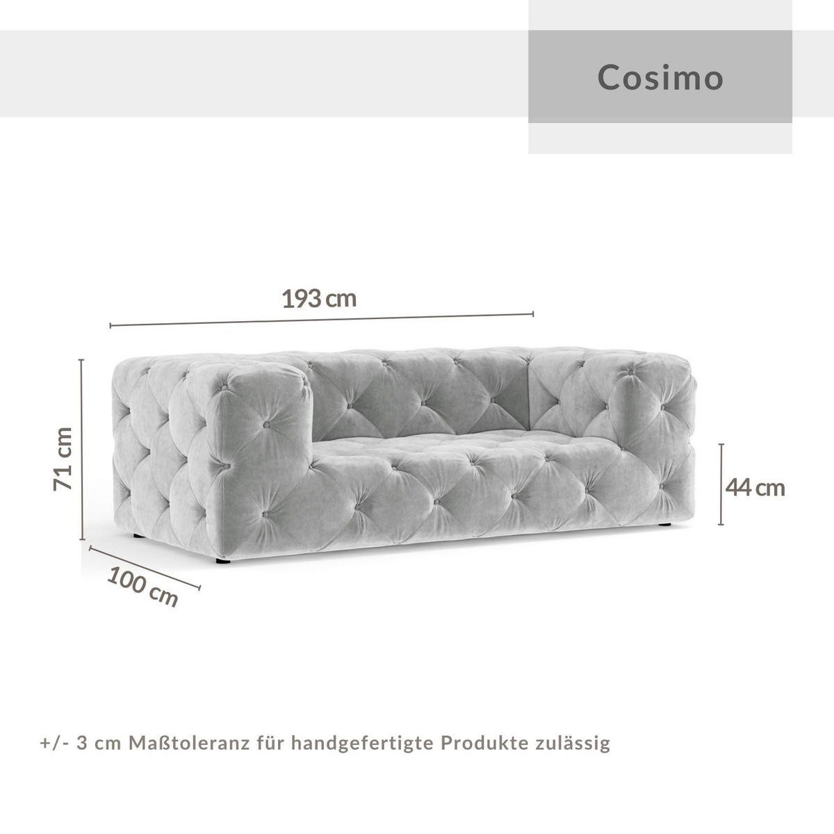 2-SITZER-SOFA Cosimo Taupe Samtstoff - Taupe/Schwarz, Holz/Holzwerkstoff (193/71/100cm) - Maison de Reve