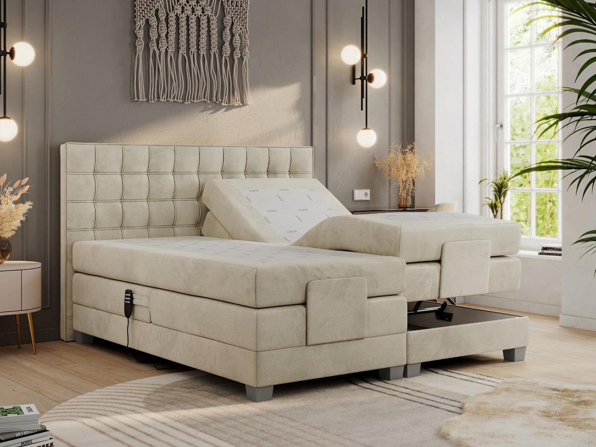 BOXBETT ELEKTRO 200/200 Beige Velvet - H3 - Beige, Holz/Textil (200/200cm) - MKS