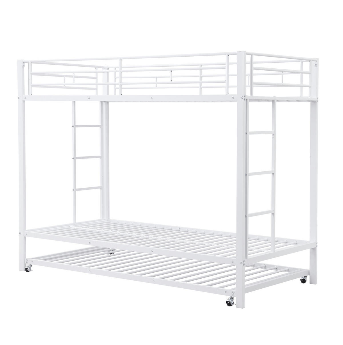 ETAGENBETT aus Metall 90x200 cm Weiß mit Ausziehbett und hohem Sicherheitsgeländer - Weiß, Metall (90/200cm) - Modfu