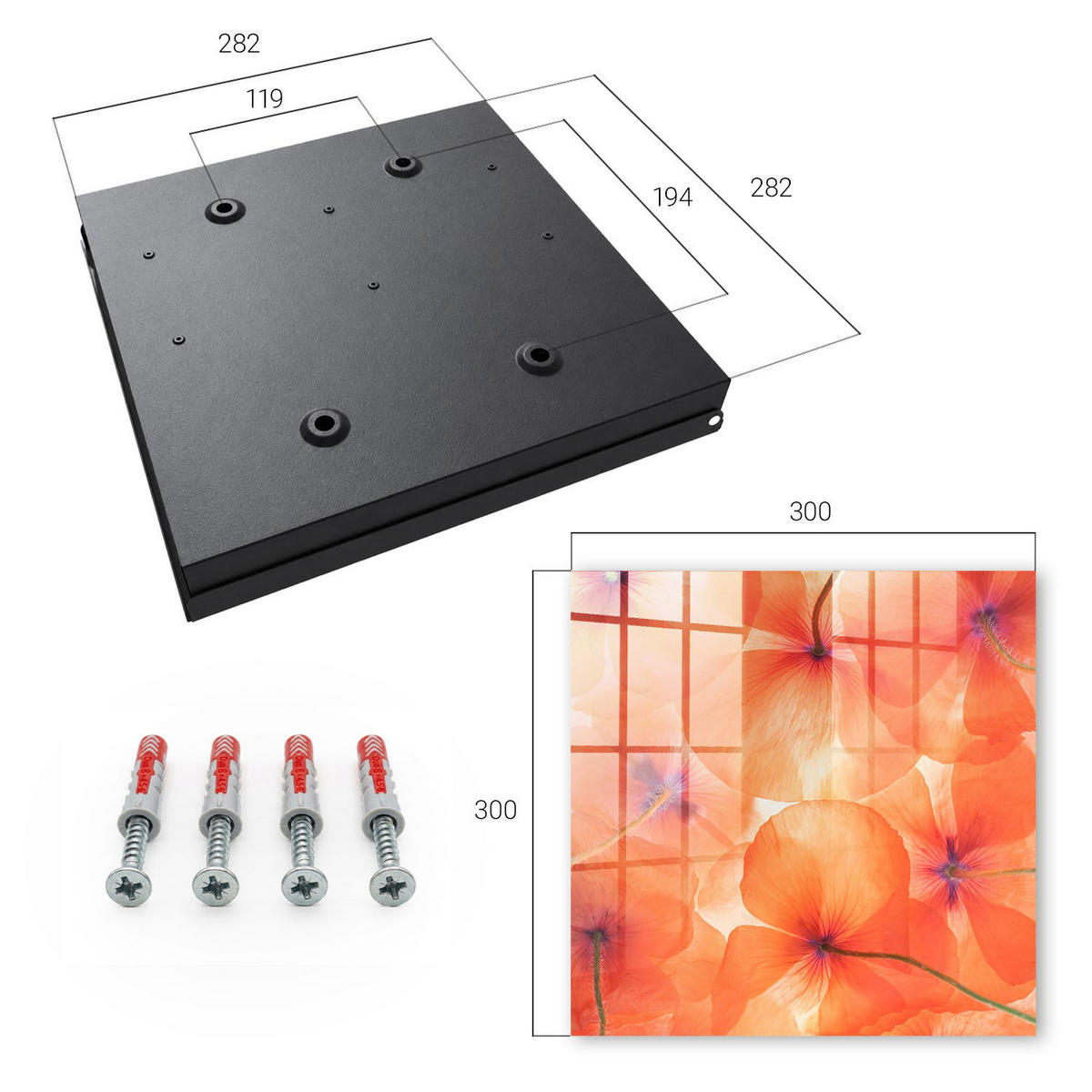SCHLÜSSELBOX Schwarz 30x30 cm- Türöffnung nach rechts - Blumenekstase - Orange, Metall (30/30/5cm) - TULUP
