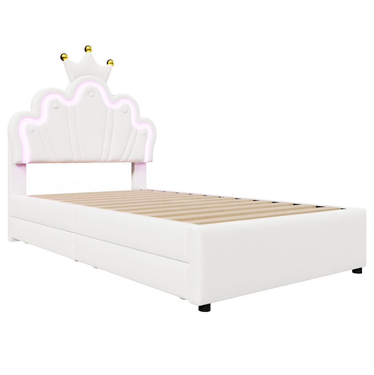 POLSTERBETT 90/200 cm Weiß aus PU mit LED-Licht und 2 Schubladen - Weiß, Kunststoff (90/200cm) - OKMYHOME