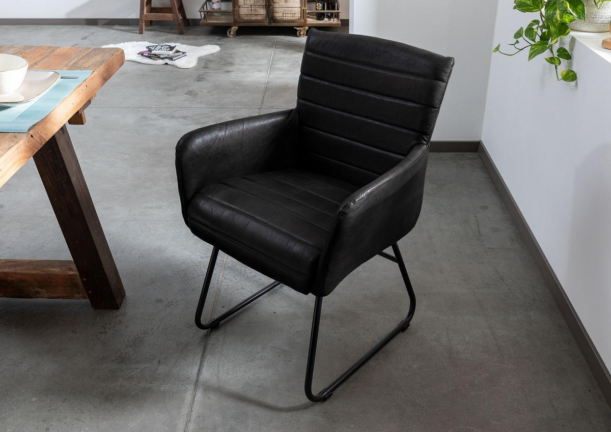 STUHL Echtleder (Büffel) 62 x 62 x 84 cm schwarz IRON LABEL #19 - Schwarz, Leder (62/84/62cm) - Massivmoebel24