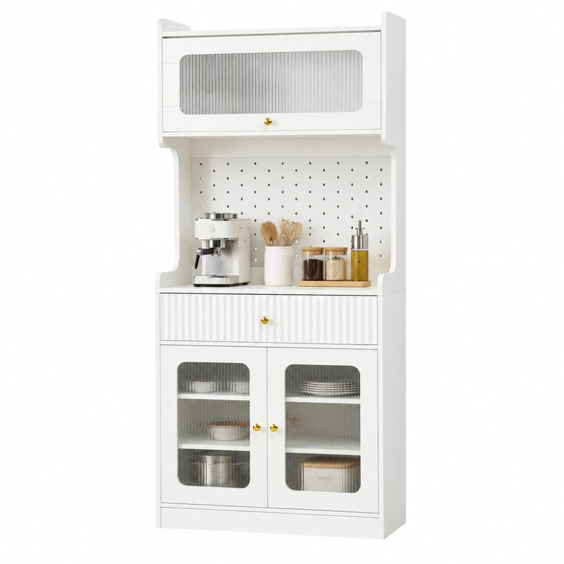 HIGHBOARD mit LED-Beleuchtung 80 x 40 x 180 cm Weiß - Weiß, Holzwerkstoff (40/180/80cm) - Meubliv