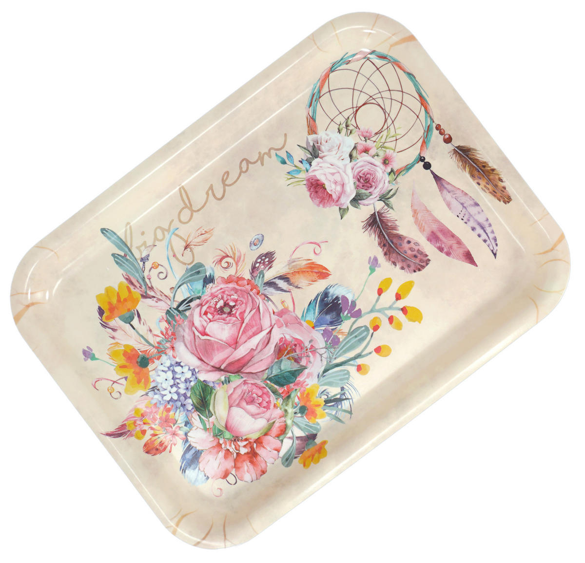 TABLETT Traumfänger, rechteckige Melamin Serviertablett 31x23 cm - Beige, Kunststoff (23/2/31cm) - Lashuma