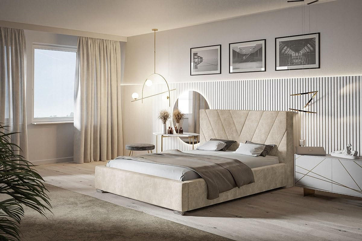 POLSTERBETT Palermo mit Kopfteil, 160x200 cm, Doppelbett mit Bettkasten und Lattenrost aus Holz, Velourstoff Sand - Gelb, Holz/Textil (160/200cm) - Alpi-Möbel