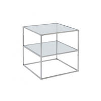 NACHTTISCH mit 2 Ablagen - Glas & Stahl - Silberfarben - KOHANNA - Silberfarben, Metall (50/50/50cm) - Vente-Unique