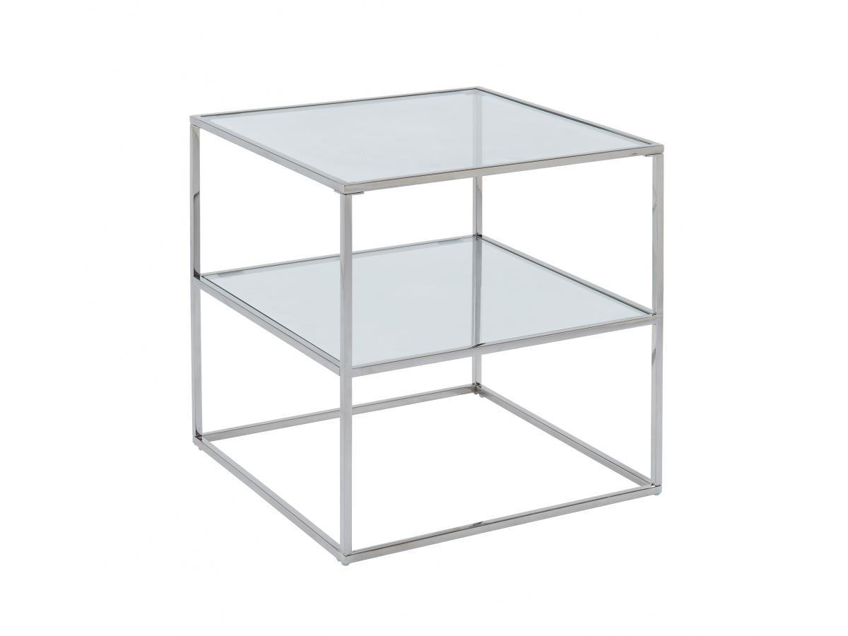 NACHTTISCH mit 2 Ablagen - Glas & Stahl - Silberfarben - KOHANNA - Silberfarben, Metall (50/50/50cm) - Vente-Unique