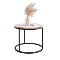 COUCHTISCH 50 cm rund Weiß Hochglanz + Gold, Schwarz Gestell - Weiß Hochglanz/Goldfarben, Holzwerkstoff (50/50/42cm) - Idohome