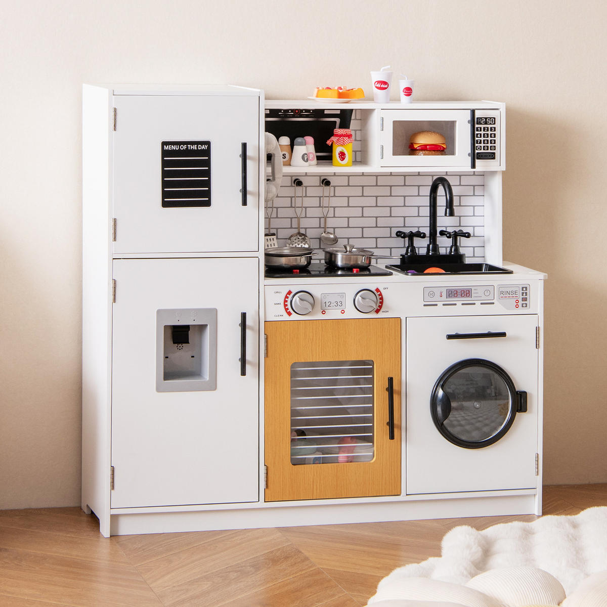 KINDERKÜCHE Weiß - Weiß, Holzwerkstoff (25/80.5/82cm) - COSTWAY