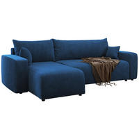 ECKSOFA Pianoni Marineblau Cordbezug - Schwarz/Dunkelblau, Kunststoff/Textil (244/140cm) - Selsey