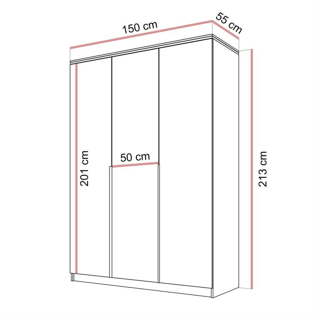KLEIDERSCHRANK AURORA KASCHMIR 3D - Kaschmir, Holzwerkstoff (150/213/55cm) - Lookway