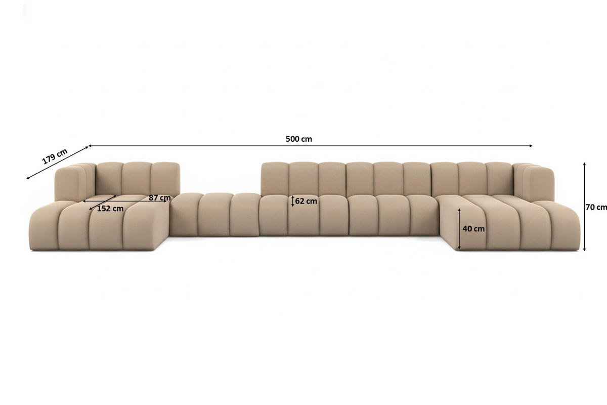 ECKSOFA U-Form Grand U Big XL 500 cm, Velourstoff Salvador, Beige - Beige, Holz (500/179cm) - Kaiser Möbel