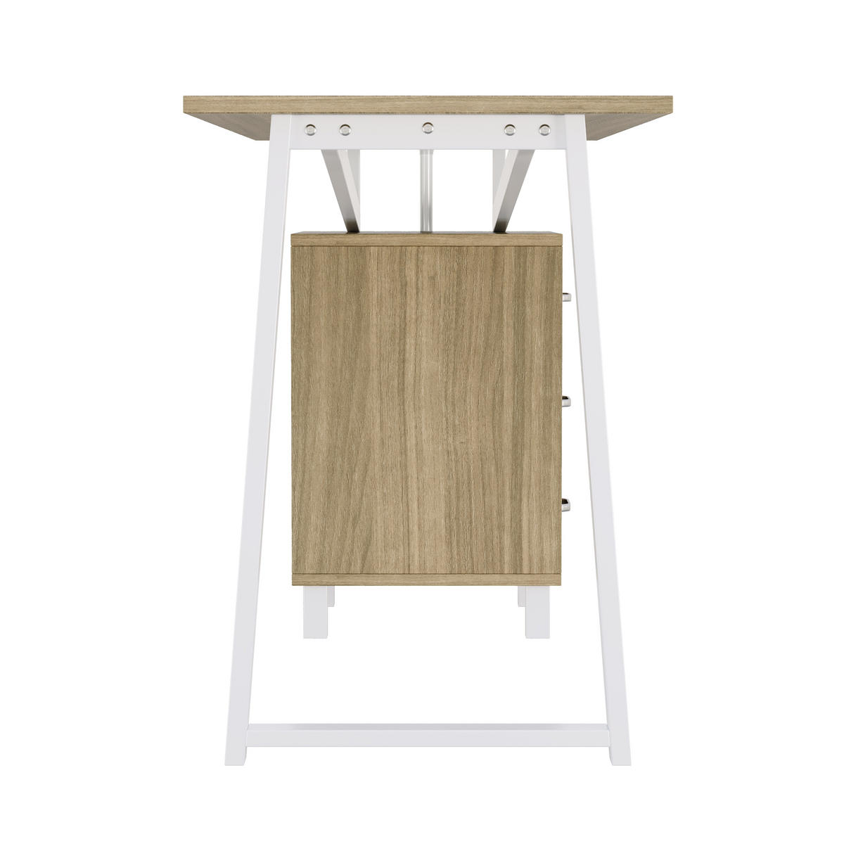 SCHREIBTISCH Naturholzfarben und Weiß 130/55/75 cm mit 3 Schubladen - Naturfarben, Holzwerkstoff (55/130/75cm) - PANGIVO