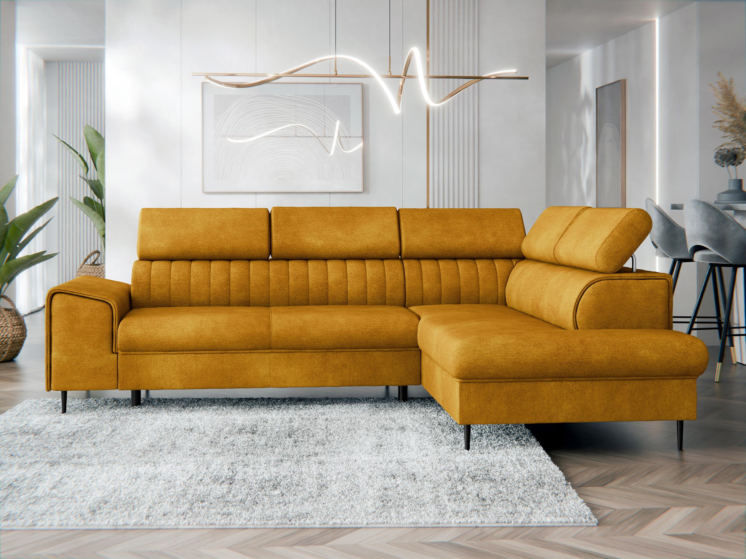ECKSOFA Kadurin, Seite: Rechts - Gelb/Schwarz, Holz/Kunststoff (276/206cm) - MIRJAN24