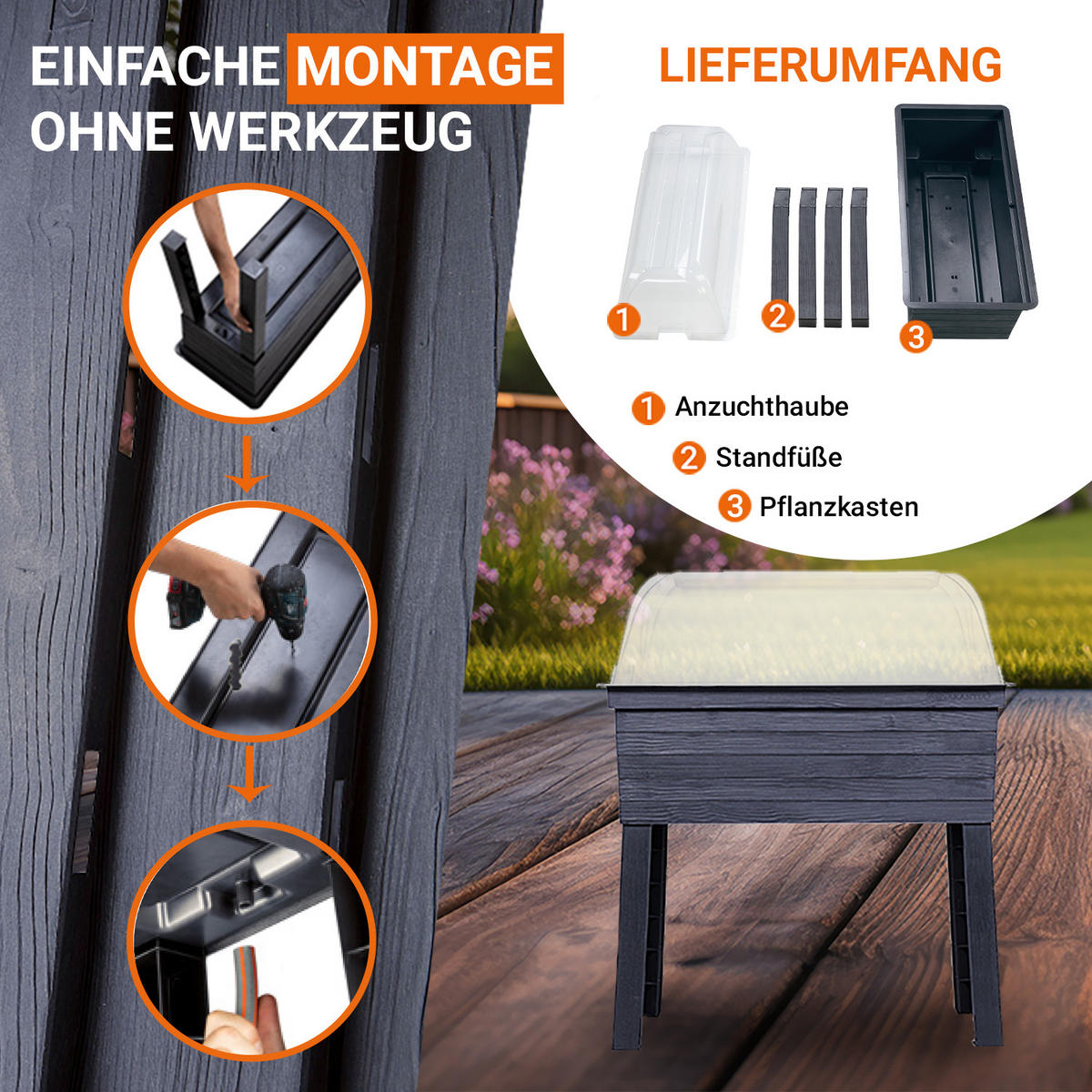 BALKON-HOCHBEET Set inkl. Anzuchthaube - Braun, Kunststoff (37/87/75cm) - GARANTIA