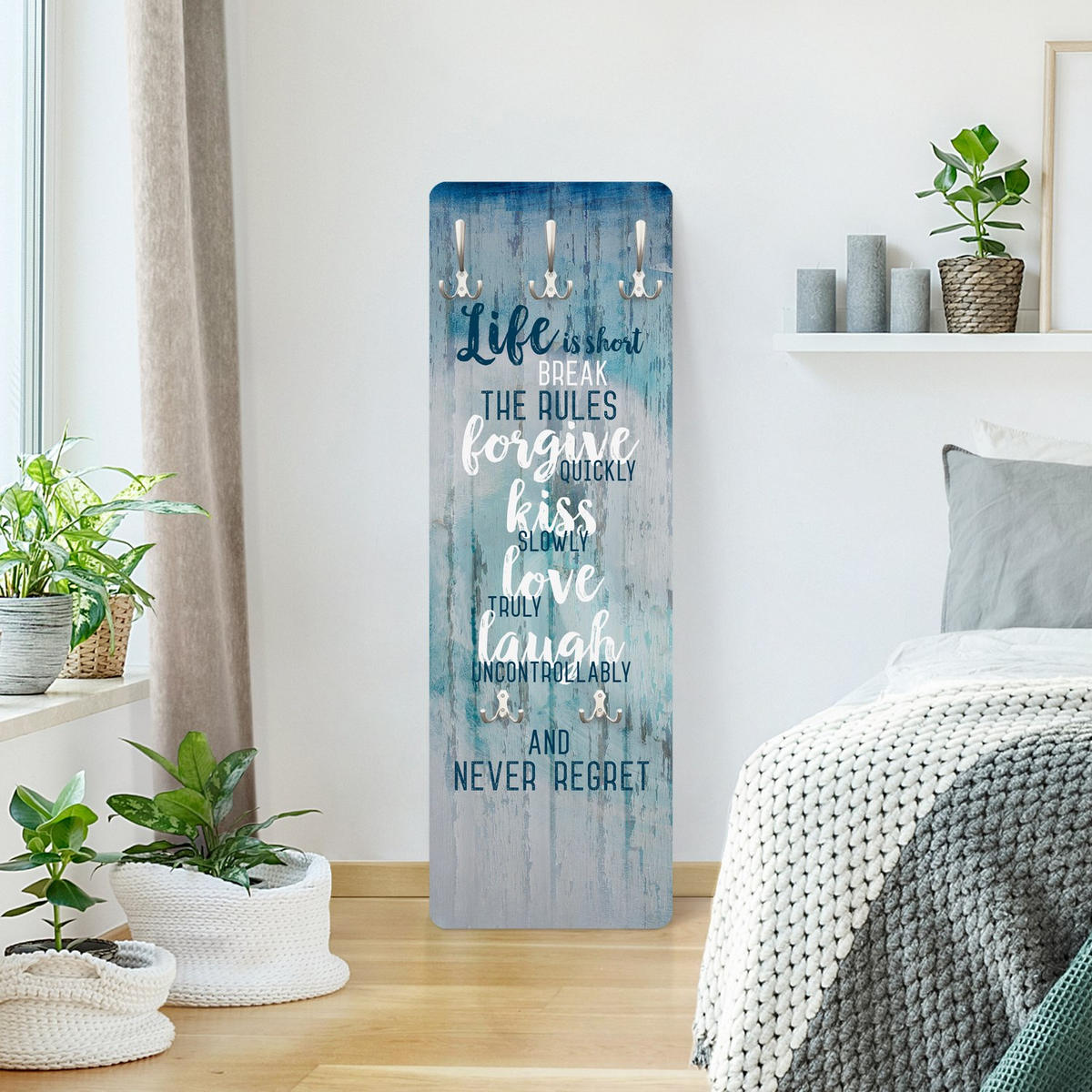 WANDGARDEROBE - Life is short Break the rules 34/105 cm - Blau, Holzwerkstoff (34/105/1.6cm) - Bilderwelten