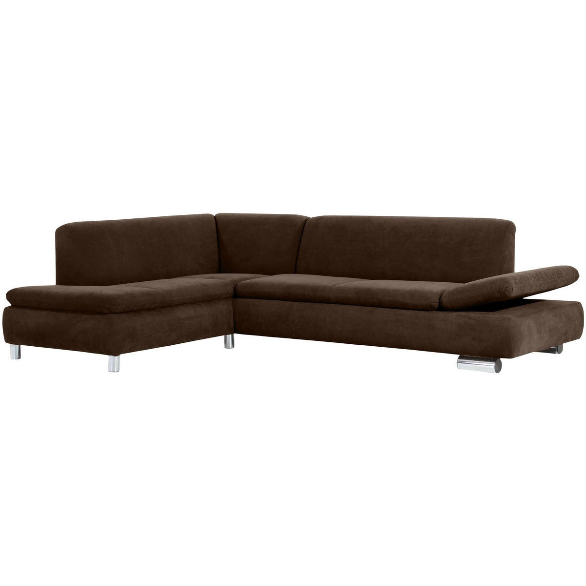 ECKSOFA mit Ottomane links Kaye Bezug Veloursstoff Metallfuß verchromt / braun - Braun, Kunststoff (190/270cm) - 58aufmkessel