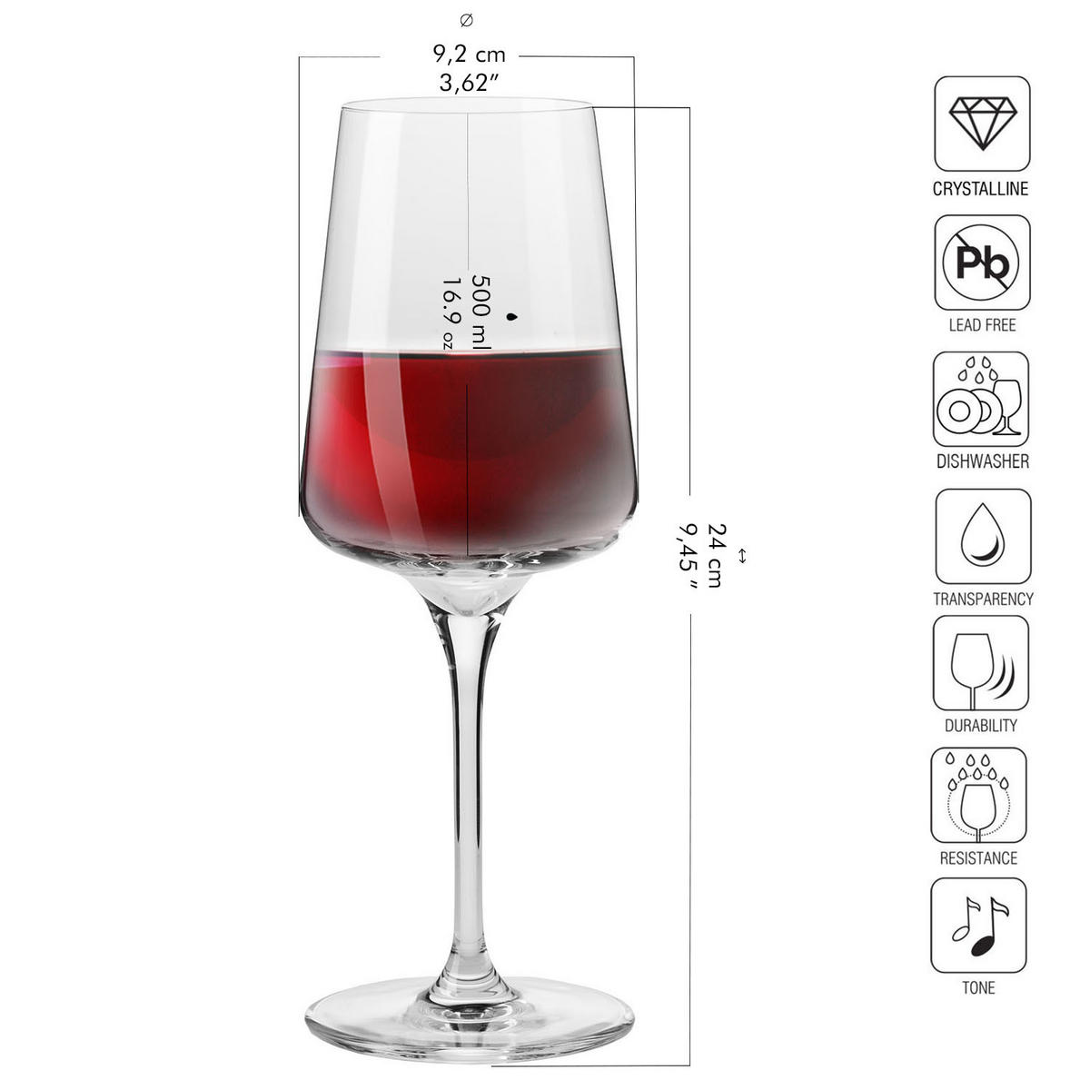 ROTWEINGLÄSER, 6er-Set, 500 ml - Transparent, Glas (0.5L) - Krosno Glass