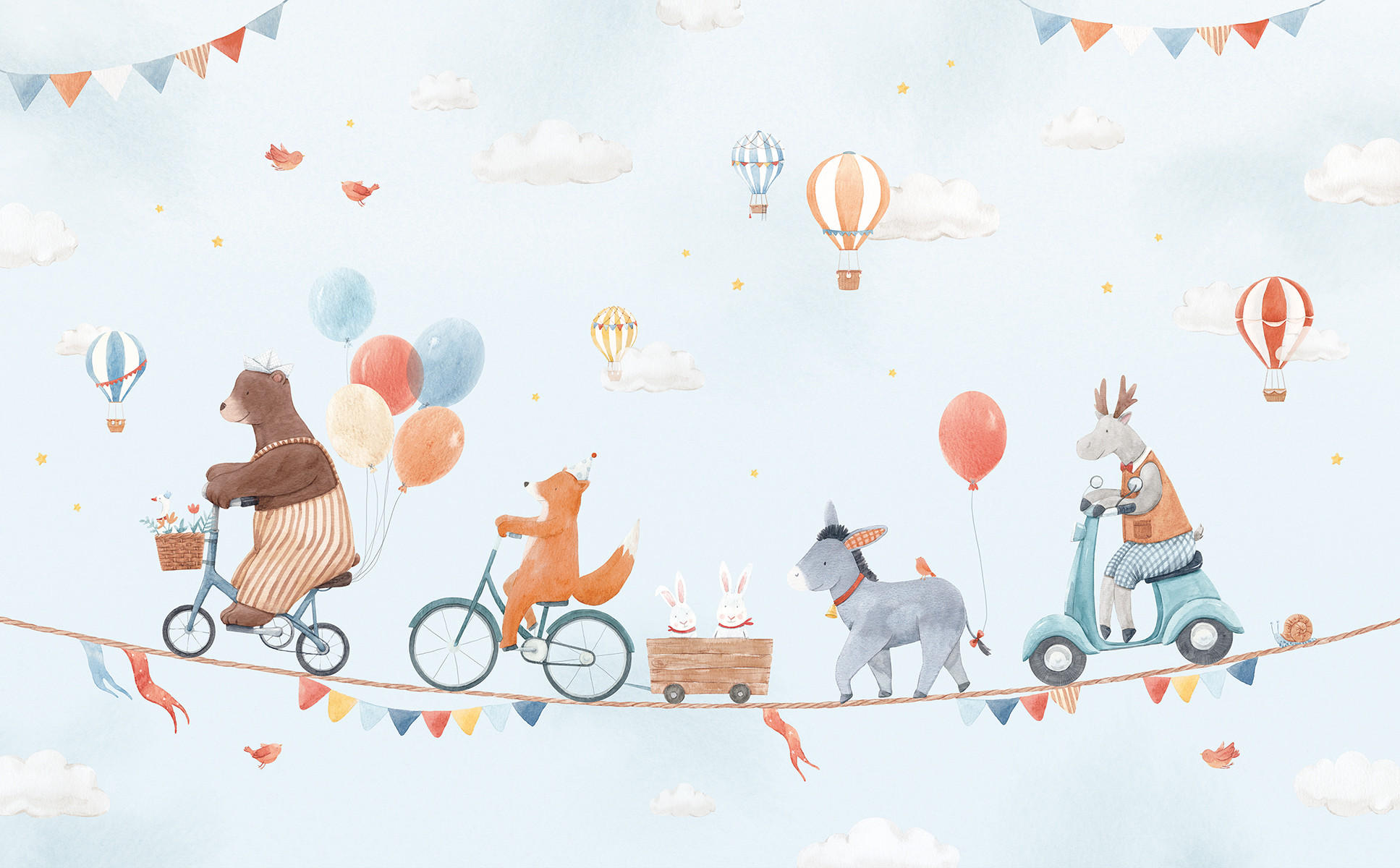 VLIESTAPETE Gentle friends, Tiere und Luftballons, 4 m x 248 cm, Mehrfarbig - Multicolor, Papier (248/400cm) - Lilipinso