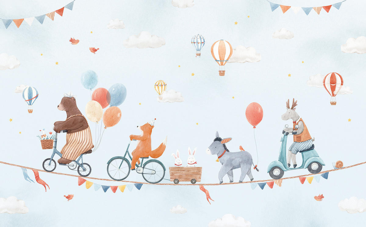 VLIESTAPETE Gentle friends, Tiere und Luftballons, 4 m x 248 cm, Mehrfarbig - Multicolor, Papier (248/400cm) - Lilipinso