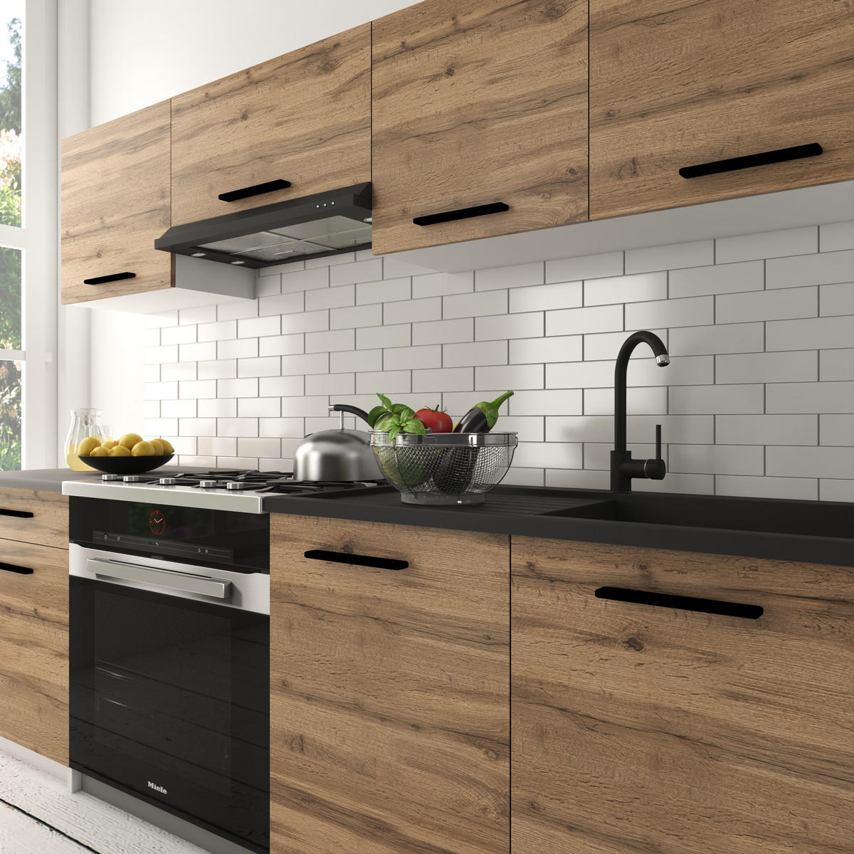 KÜCHENZEILE Italia 1 180 cm, mit Arbeitsplatten, Goldbraun - Braun, Holz (180/143/60cm) - B BELINI GROUP