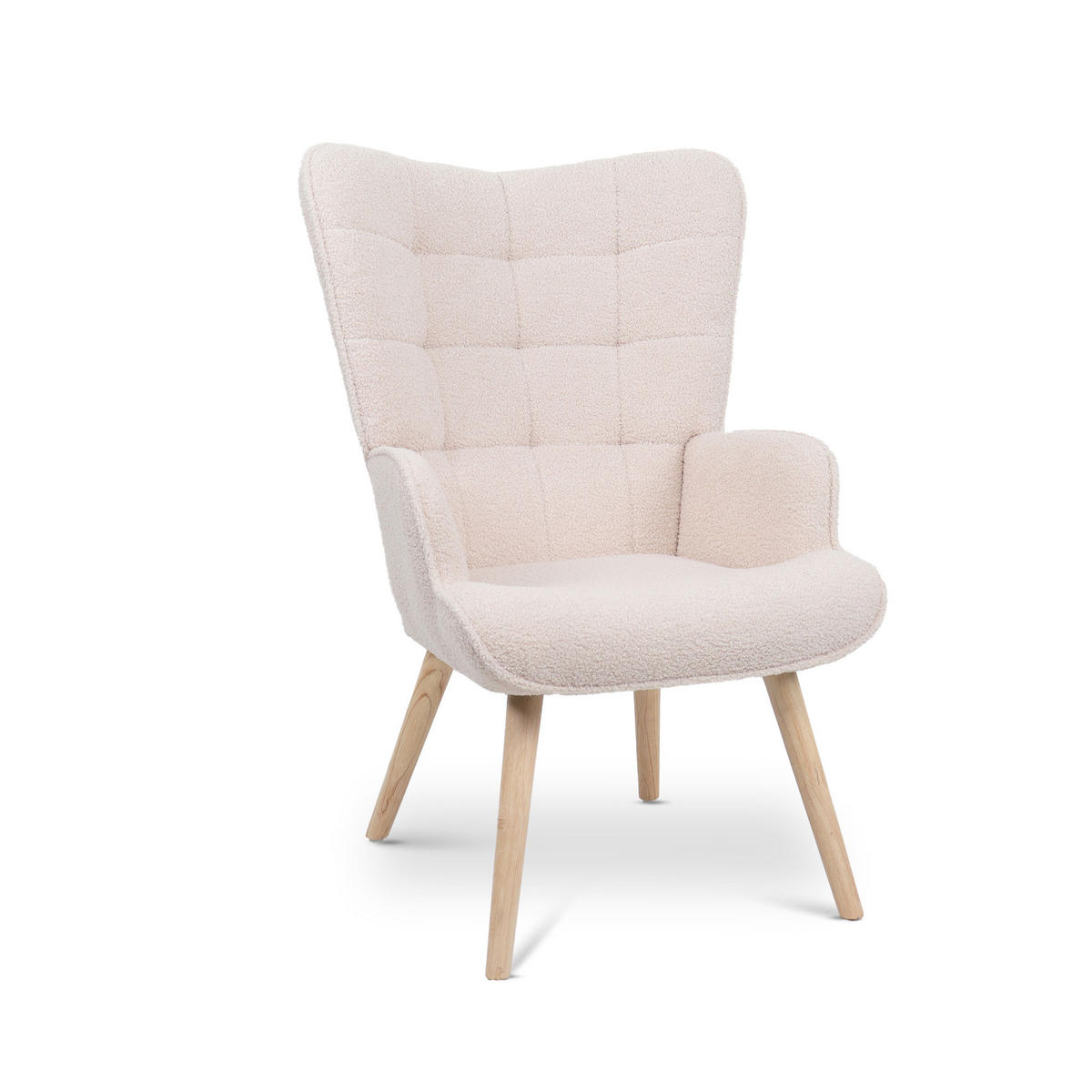SESSEL Stella Skandinavischer aus beigem Frottee mit Nähten - Beige/Akaziefarben, Holz/Holzwerkstoff (67/102/73.5cm) - Sicaan