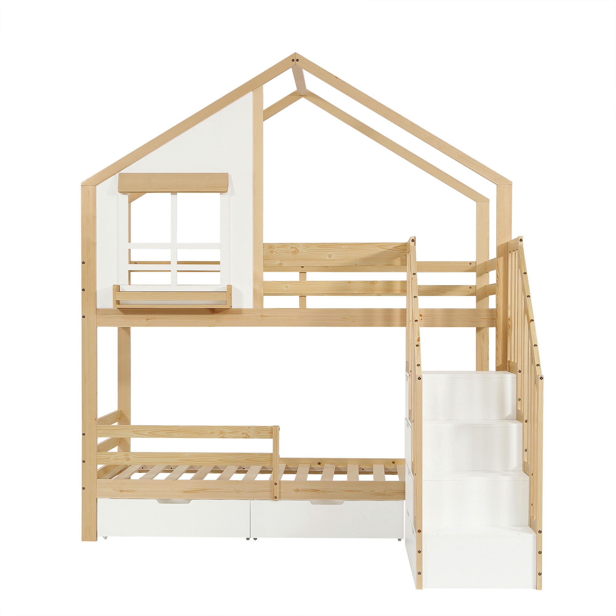 ETAGENBETT 90/200 cm Weiß + Natur - Naturfarben/Weiß, Holz