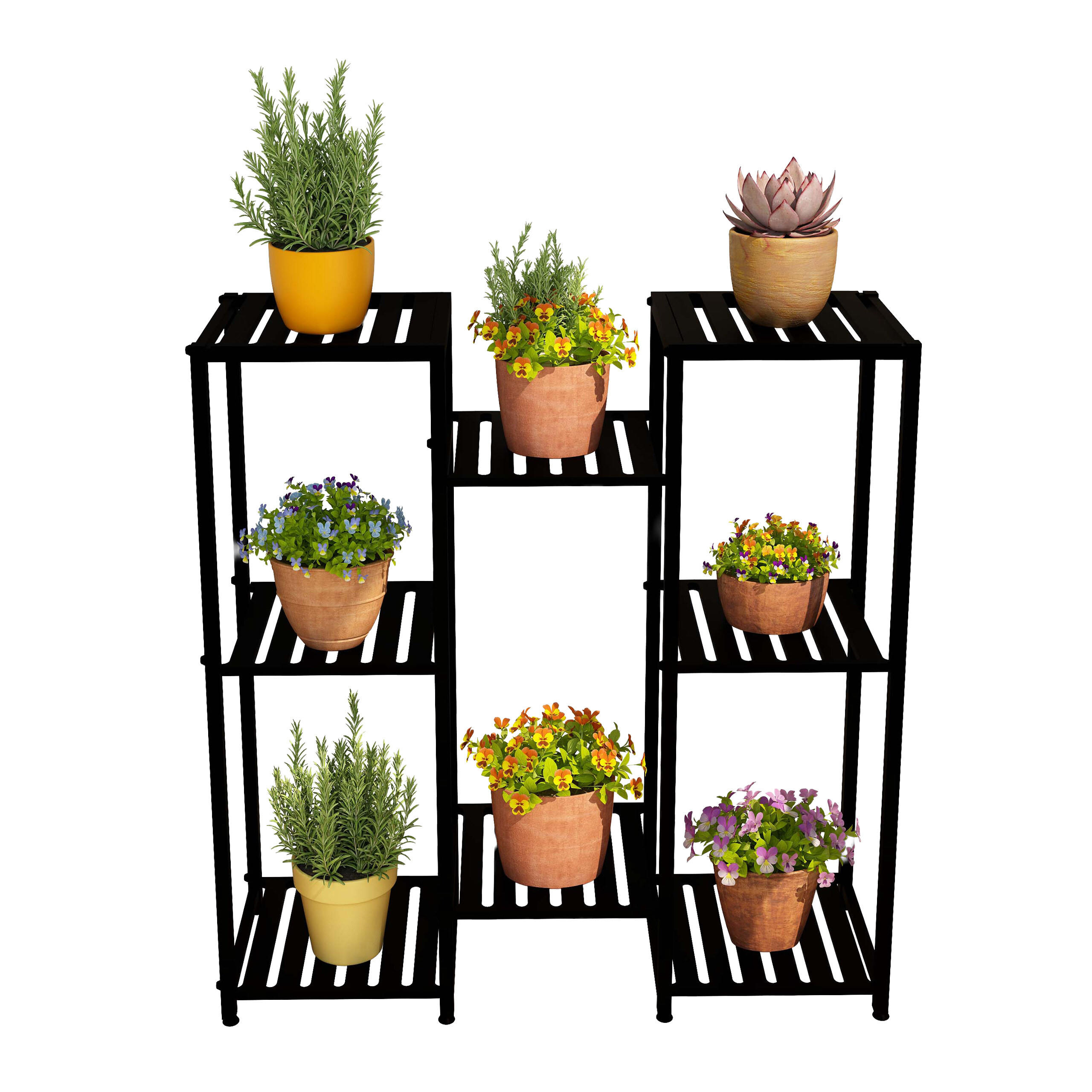 ETAJERA neagra metal pentru plante 8 niveluri