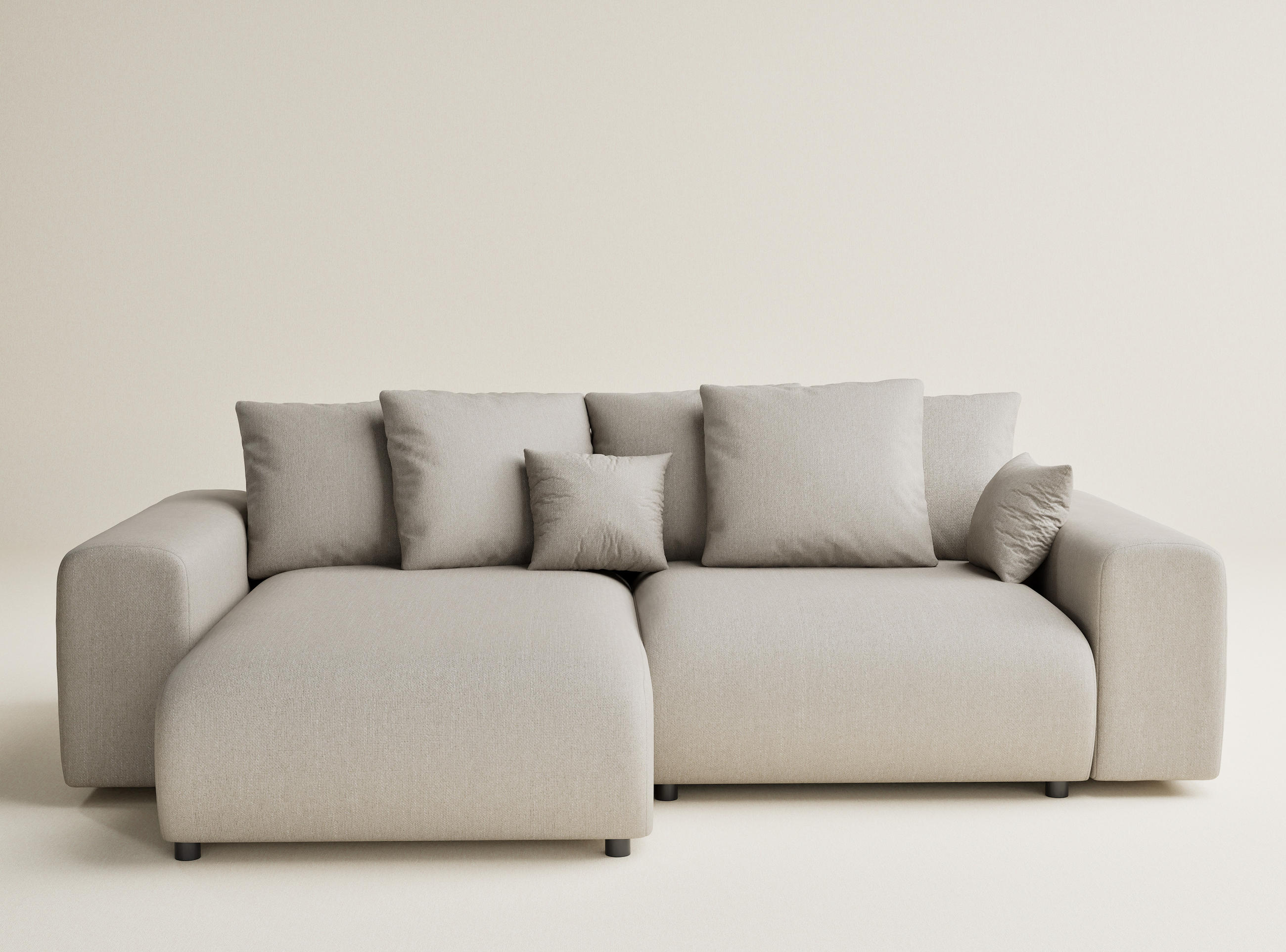 ECKSOFA MIT SCHLAFFUNKTION Solo Beige Webstoff - Beige/Schwarz, Holz/Holzwerkstoff (255/168cm) - Maison de Reve