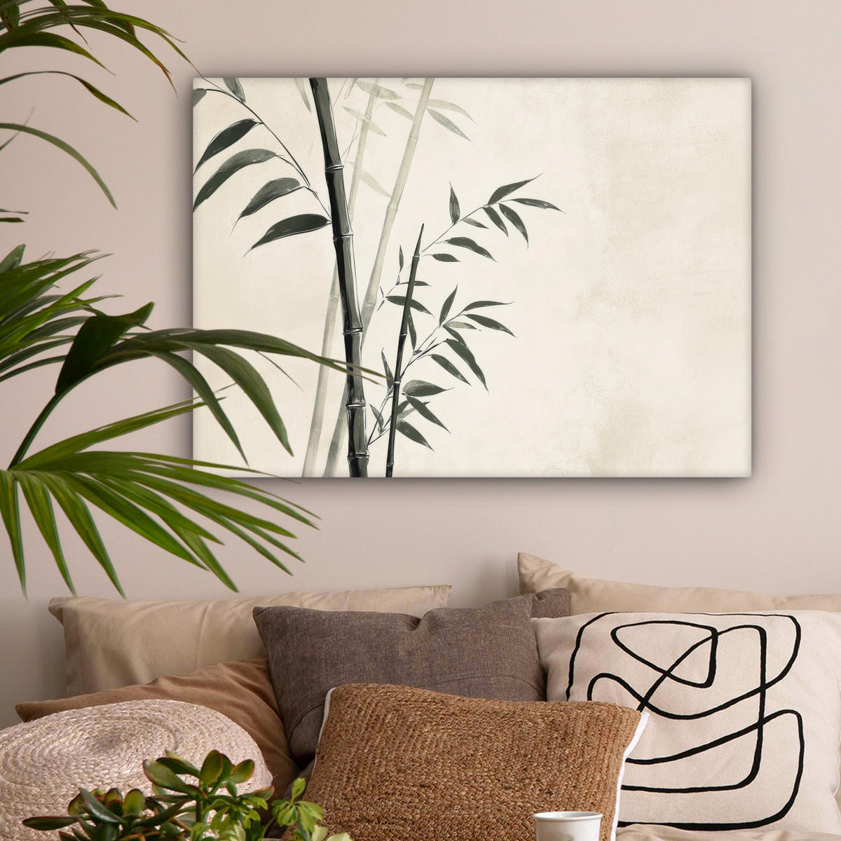 LEINWANDBILD Japandi - Bambus - Beige Wandbilder 80x60 cm - Eukalyptusholzfarben, Textil (80/60cm) - MuchoWow