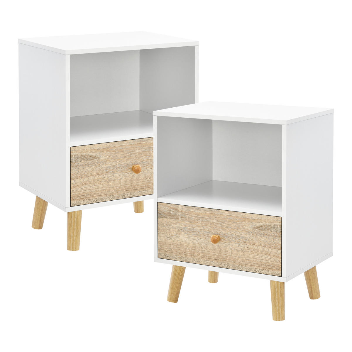 BEISTELLTISCH-SET 2 TLG. Sundsvall - Eichefarben/Weiß, Holz/Holzwerkstoff (30/40/54cm) - [en.casa]