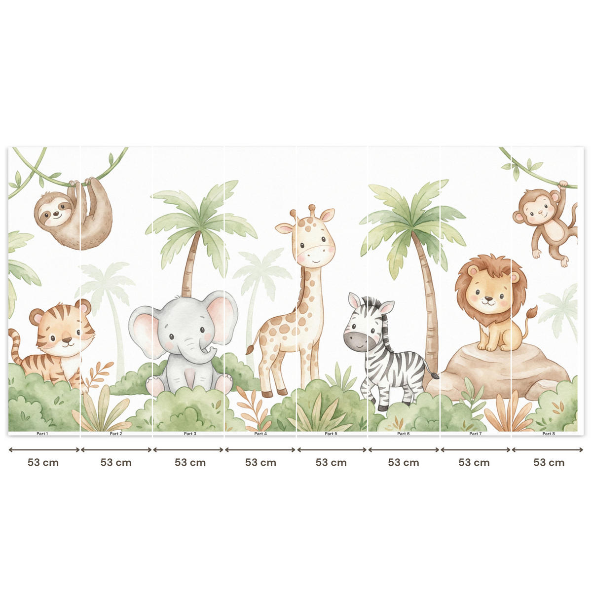 KINDERTAPETE - Tiere - Dschungel - Pastell - 450x220 cm - Weiß, Papier (450/220cm) - OnlyWow