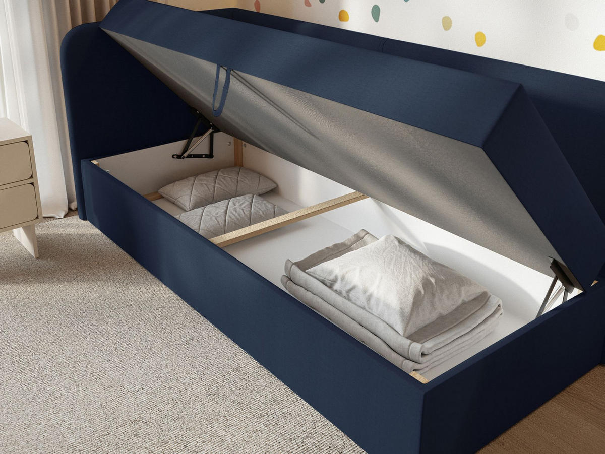 JUGENDBETT Calmmo Dunkelblau mit Chenille-Bezug, Kopfteil links - Dunkelblau, Textil (90/200cm) - Selsey