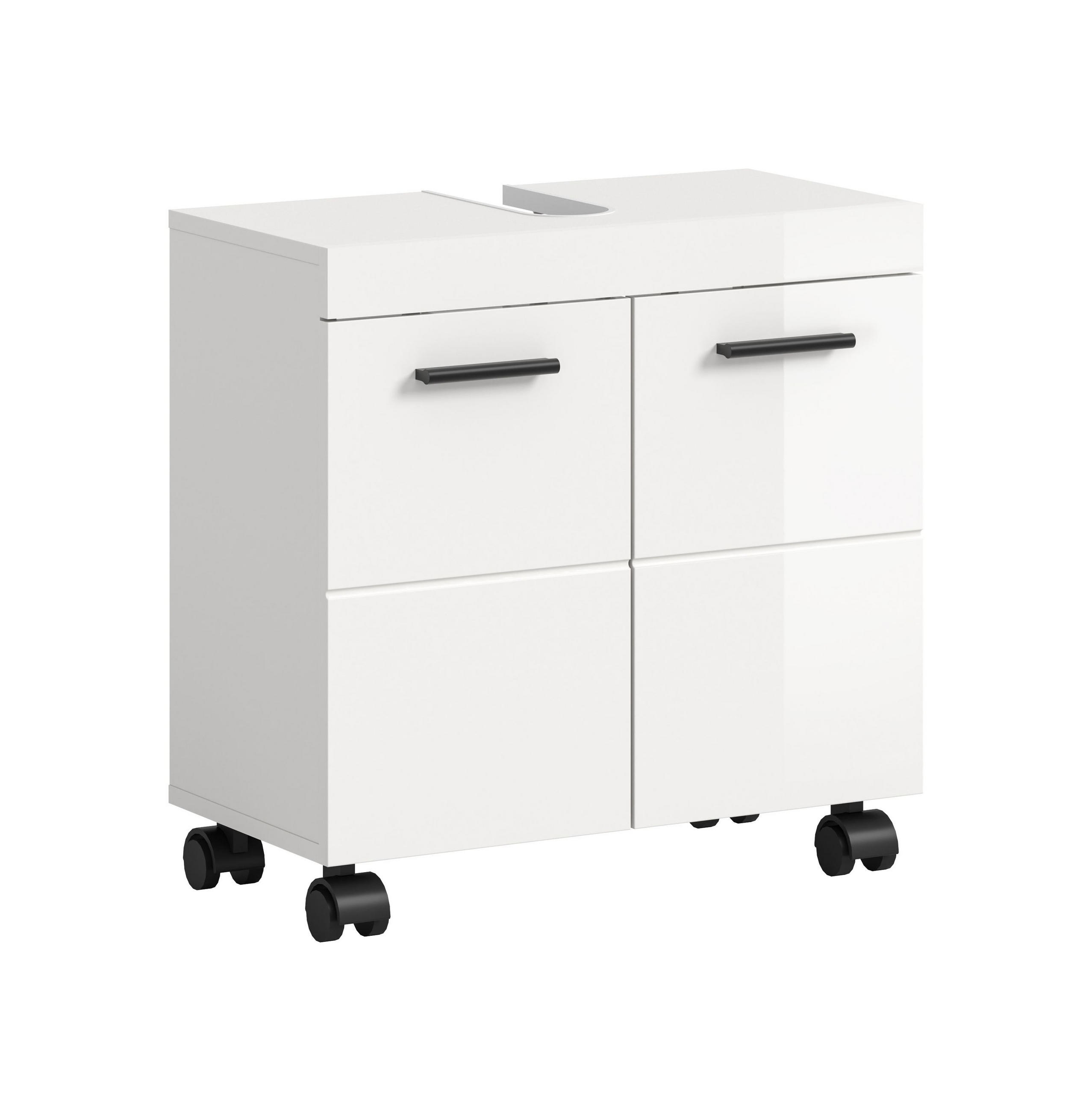 WASCHBECKENUNTERSCHRANK auf Rollen NOVA (B/H/T: ca. 60/58/30 cm) in Weiß/weiß hochglanz - Weiß, Holzwerkstoff (60/58/30cm)