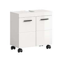 WASCHBECKENUNTERSCHRANK auf Rollen NOVA (B/H/T: ca. 60/58/30 cm) in Weiß/weiß hochglanz - Weiß, Holzwerkstoff (60/58/30cm)