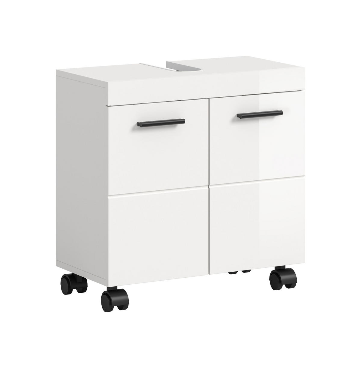 WASCHBECKENUNTERSCHRANK auf Rollen NOVA (B/H/T: ca. 60/58/30 cm) in Weiß/weiß hochglanz - Weiß, Holzwerkstoff (60/58/30cm)