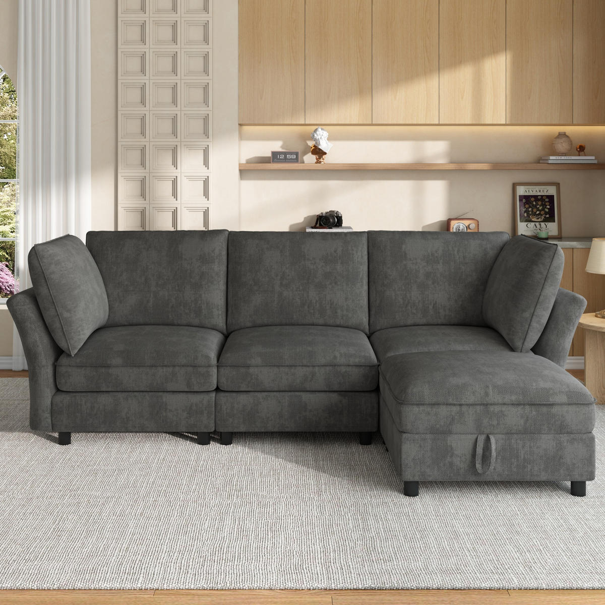 ECKSOFA 225/137/84 cm Grau mit Stauraum‑Hocker - Grau, Textil (225/137cm) - Oxeza