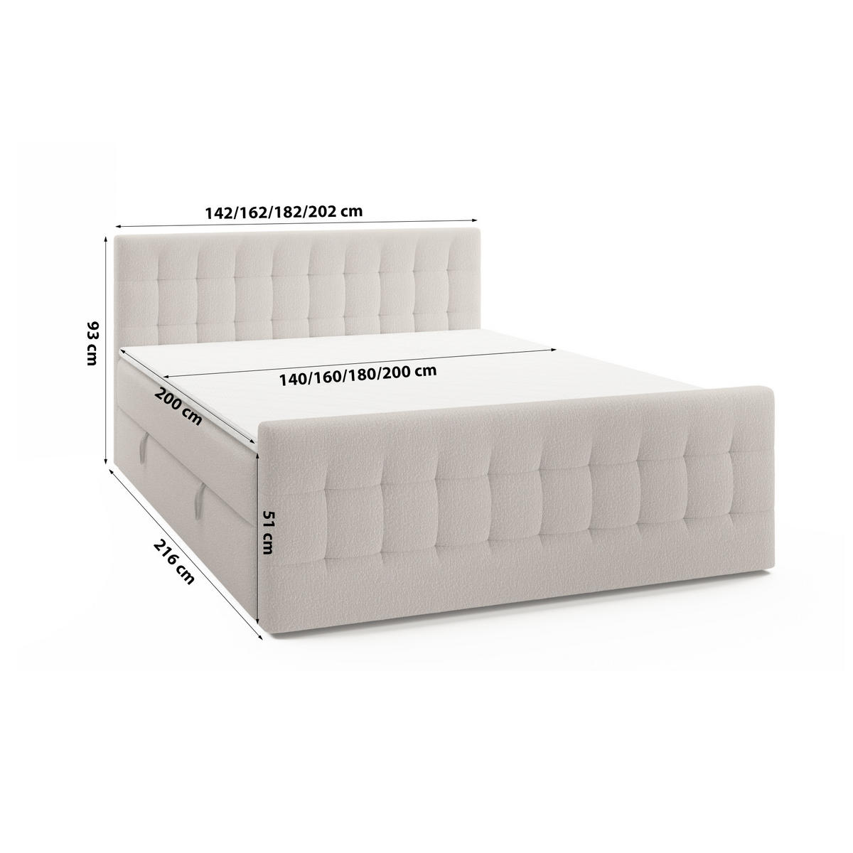 DOPPELBETT Yazo Royal 180x200 cm, Beige - Beige, Textil (180/200cm) - Fedve