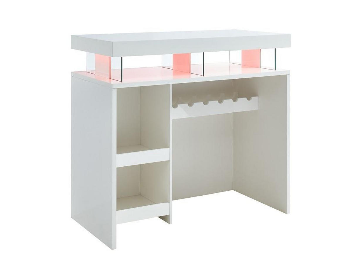 LED Hausbar - Hochglanz - MDF - Weiß - FABIO - Weiß, Holz (60/110/120cm) - Vente-Unique