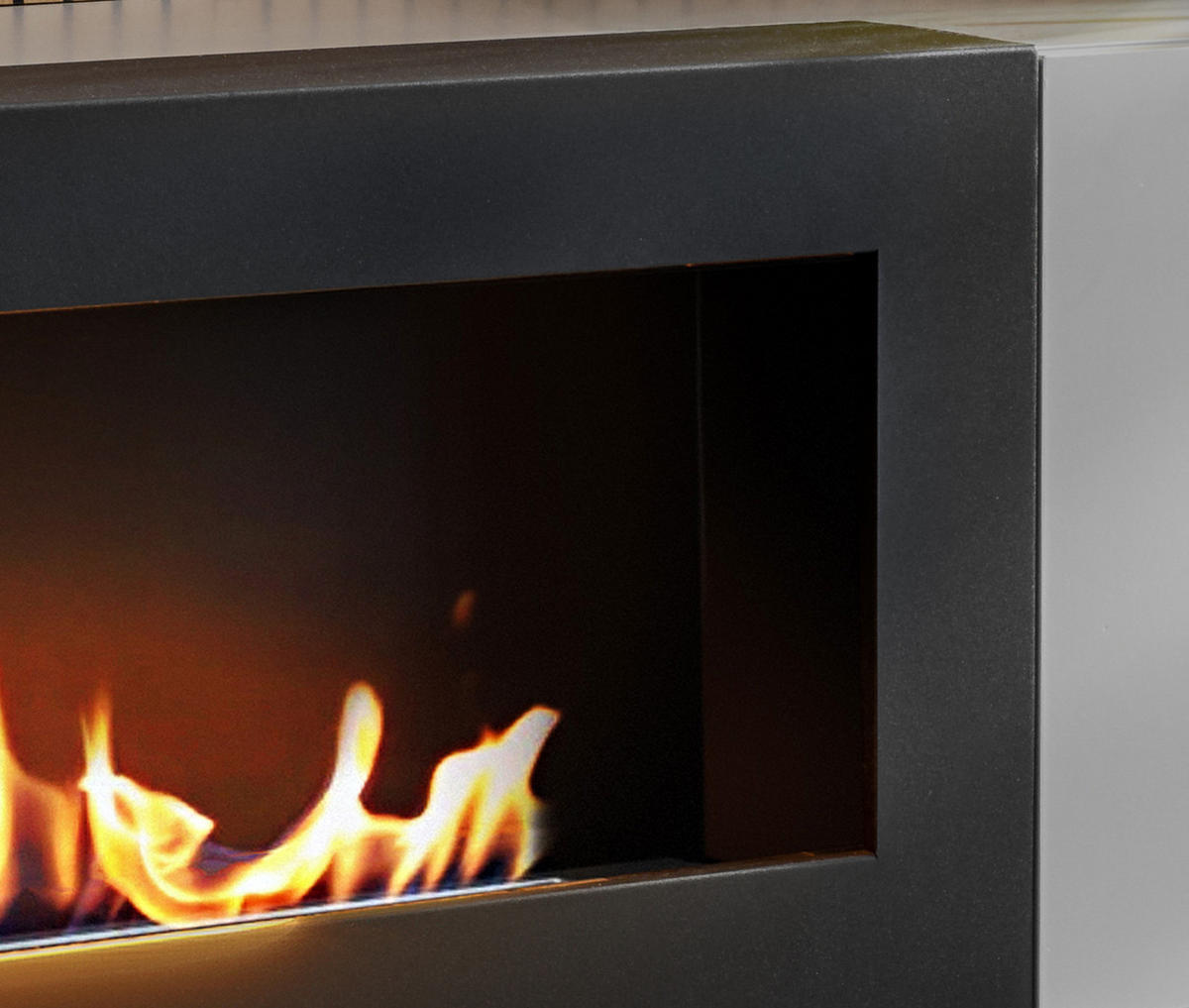 WOHNWAND hellgrau, schwarz, Eiche Artisan 200 cm, Schrankwand inklusive Ethanol Kamin und Beleuchtung - Hellgrau/Schwarz, Glas/Holzwerkstoff (200/148/35cm) - Inn.Furn