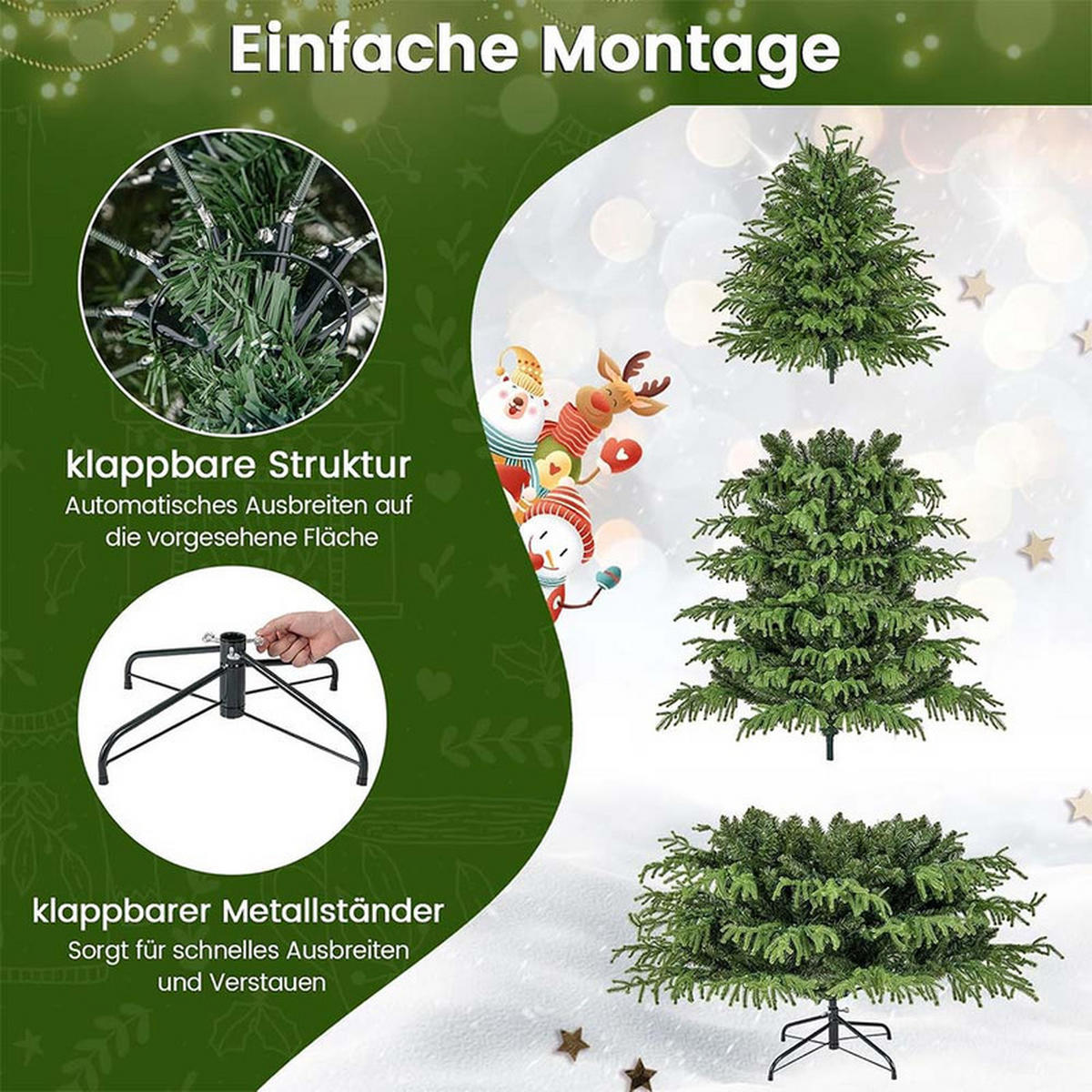 WEIHNACHTSBAUM mit 370 warmweißen LEDs 210cm Grün - Grün, Metall (210cm) - COSTWAY