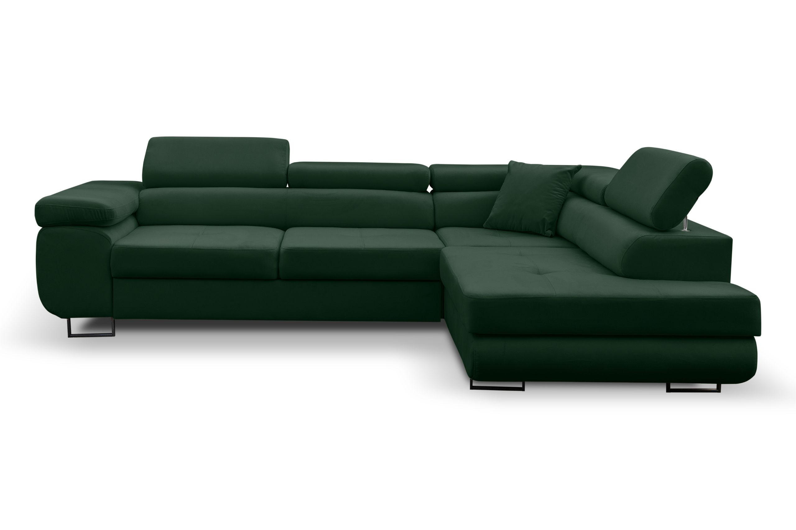 ECKSOFA Jerry in L-Form mit Schlaffunktion und Bettkasten, Farbe: Grün, Veloursstoff, Ottomane Rechts - Grün, Textil (275/202cm) - VENASI MÖBEL